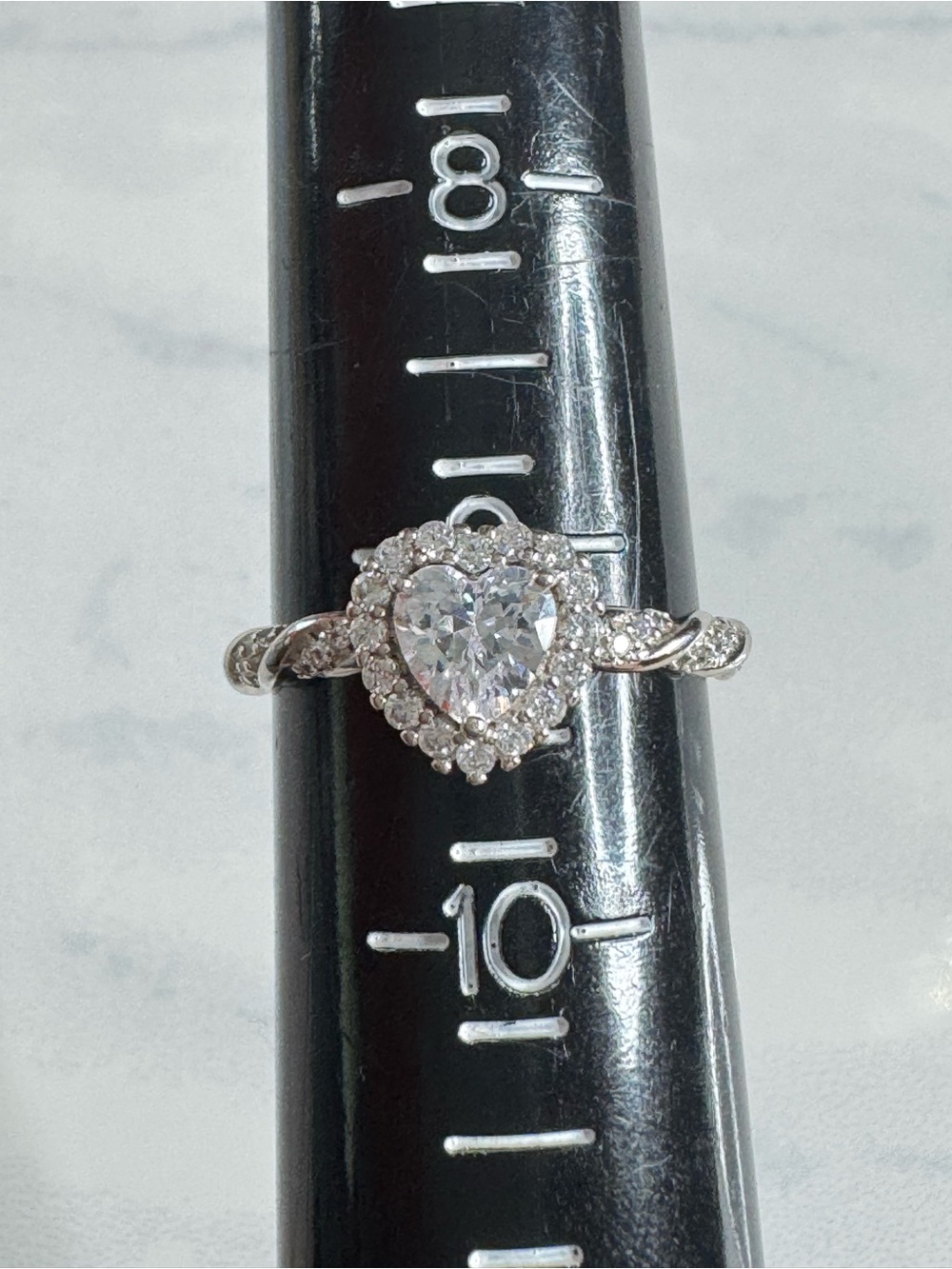 Heart-Cut Halo Engagement Ring With Twisted Band - Size 9